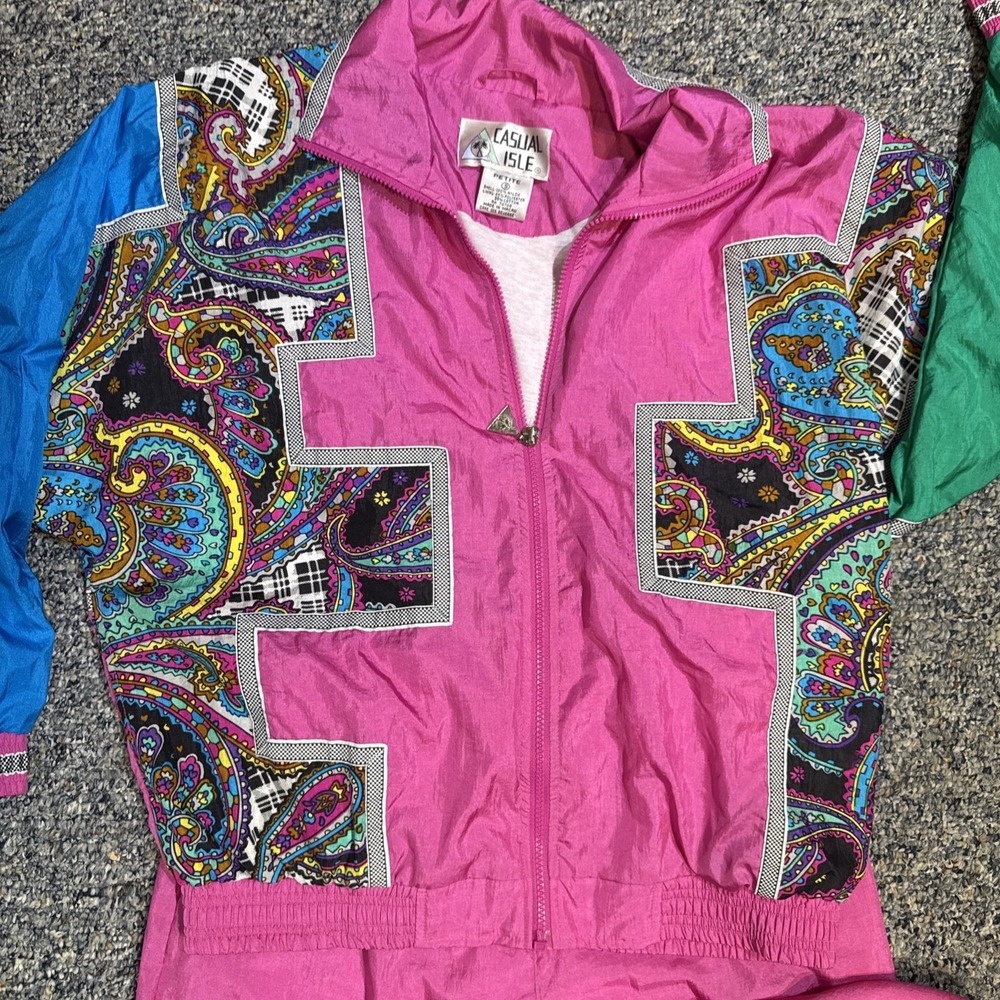 Casual Isle Vintage 80s 90s Full Zip Nylon Windbreaker Jogging Suit Size S EUC - Picture 2 of 7